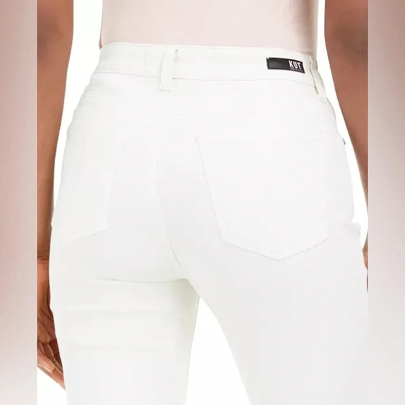 EUC Kut from the Kloth Kelsey High Rise Button Fly Kick Flare Jeans in Ecru 12 - Picture 3 of 11